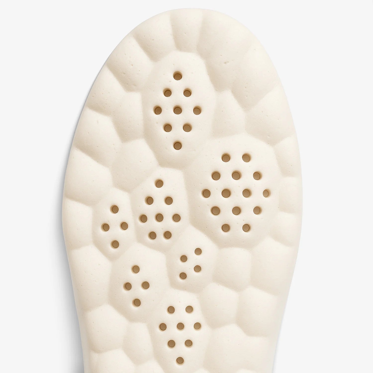 Unterseite der SoftStep Einlegesohle mit wabenförmiger Struktur und Belüftungslöchern für Atmungsaktivität und Komfort