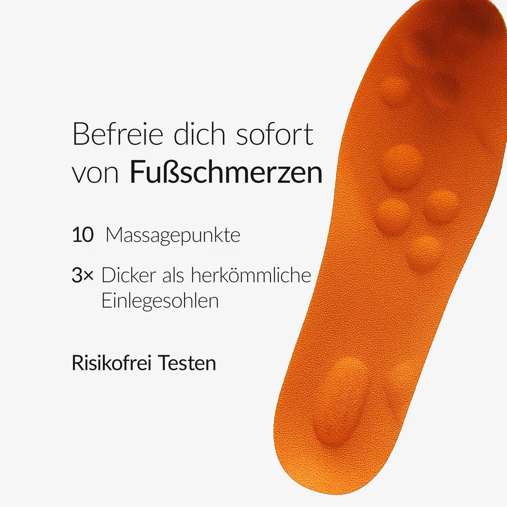SoftStep Einlegesohlen mit Vorteilen: 10 Massagepunkte, 3× dicker als herkömmliche Einlagen, sofortige Linderung von Fußschmerzen, risikofrei testen